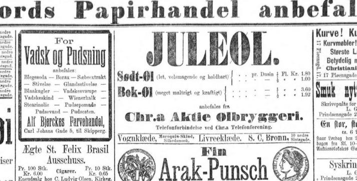 Reklame for Christiania Aktiebryggeri ifra 1882