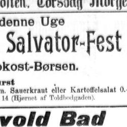 Annonse fra avis om Salvatorfest, med servering av øl og tyske matretter.