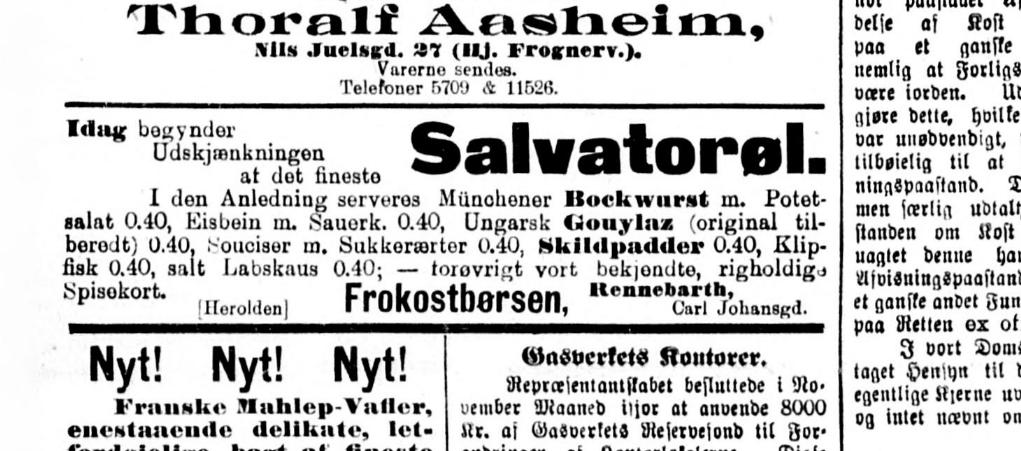 Salvator-Fest på Frokost-Børsen 1907