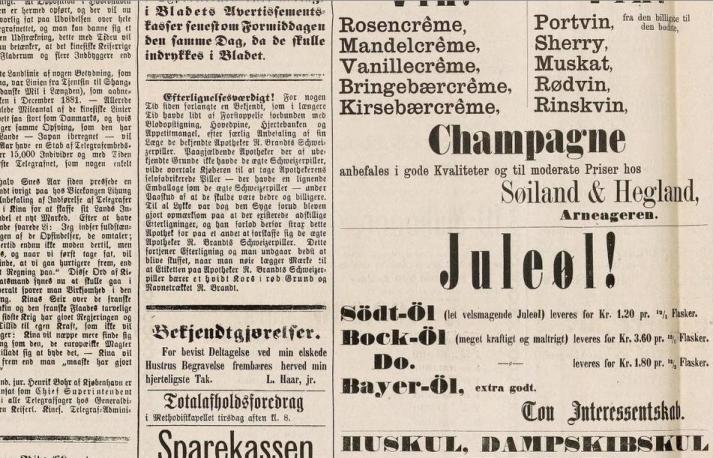 Reklame for Tou Bryggeri ifra 1885
