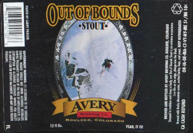 Etiketten til dette ølet, som viser en som står på ski ned en bratt skråning