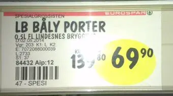 Prislapp for Båly Porter